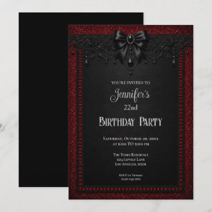 Invitation Carton d'invitation élégant rouge et noir à dentel