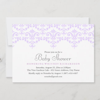 Invitation Carton d'invitation élégant violet damassé pour Ba