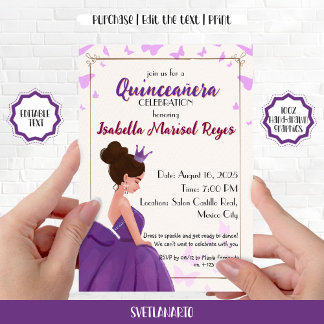 Invitation Carton d'invitation élégante princesse Quinceañera