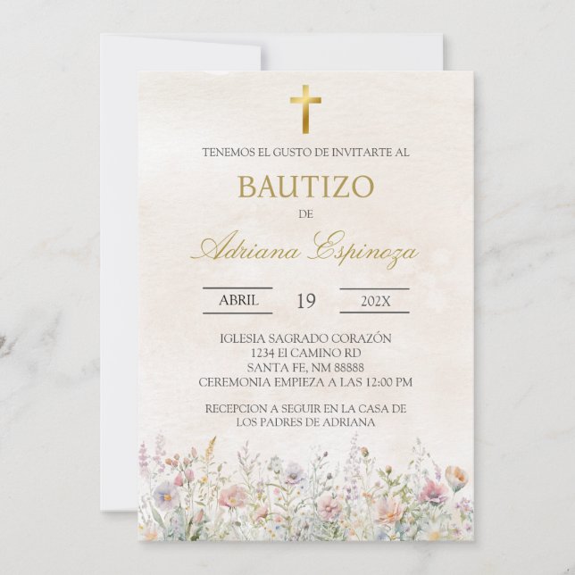 Invitation Carton d'invitation espagnol Fleur sauvage beige p (Devant)