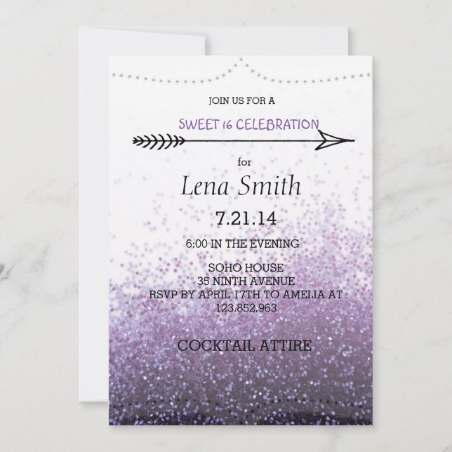 Invitation Carton d'invitation Fête glitter violet pour un an (Devant)