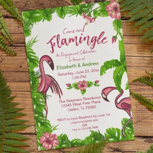 Invitation Carton d'invitation Flamants Roses et Fleurs Tropi