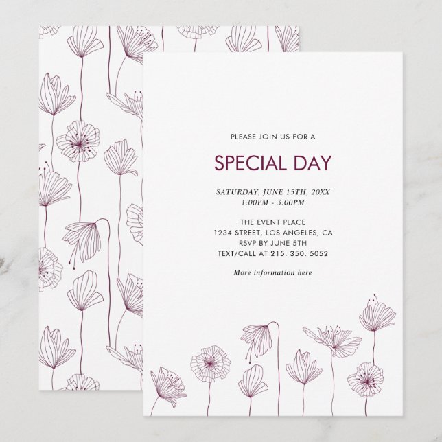 Invitation Carton d'invitation floral à motif coquelicot pour (Devant / Derrière)
