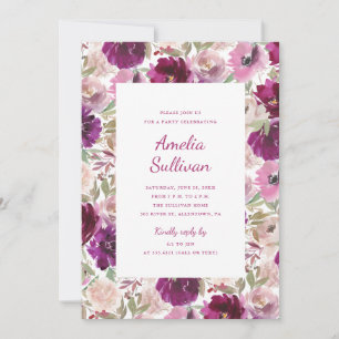 Invitation Carton d'invitation floral aquarelle pour fête