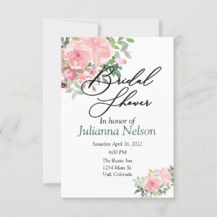 Invitation Carton d'invitation floral aquarelle rose tendre