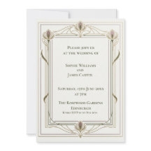 Carton d'invitation floral Art Nouveau en ivoire