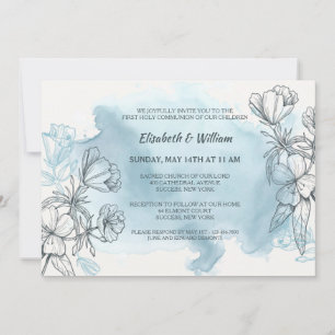 Invitation Carton d'invitation floral bleu poudre