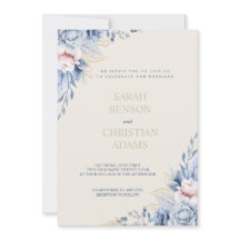 Carton d'invitation floral chic avec bleu clair, r