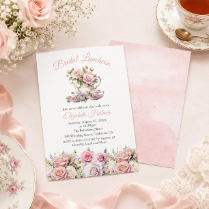 Invitation Carton d'invitation floral rose pour un déjeuner d