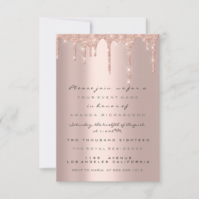 Invitation Carton d'invitation formel Rose Gold avec gouttes  (Devant)