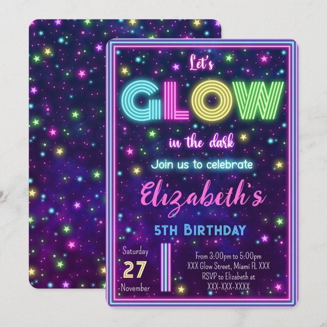 Invitation Carton d'invitation Glow modifiable (Devant / Derrière)