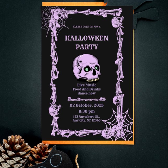 Invitation Carton d'invitation Halloween tête de mort gothiqu (Créateur téléchargé)