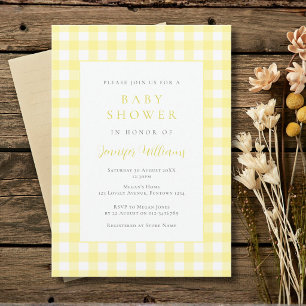 Invitation Carton d'invitation jaune gingham pour Baby Shower