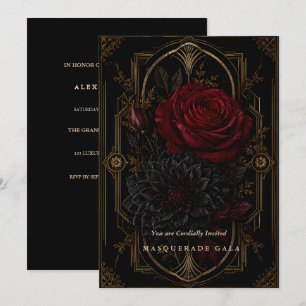 Invitation Carton d'invitation Mascarade Or Régence Gothique 