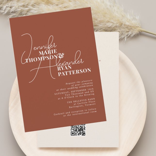 Invitation Carton d'invitation minimaliste orange brûlé tout- (Créateur téléchargé)