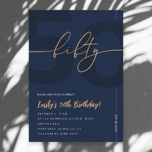 Invitation Carton d'invitation Moderne Bleu Nuit et Or pour 5