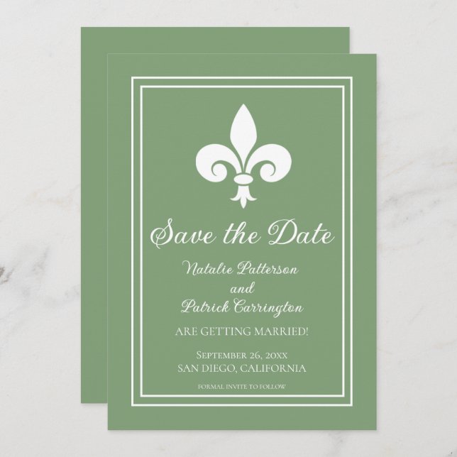Invitation Carton d'invitation "Moss Green Fleur de Lis" pour (Devant / Derrière)