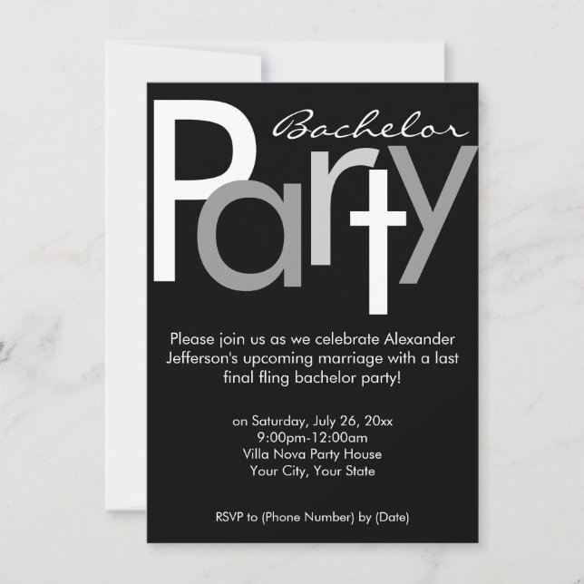 Invitation Carton d'invitation noir gris typographique pour e (Devant)