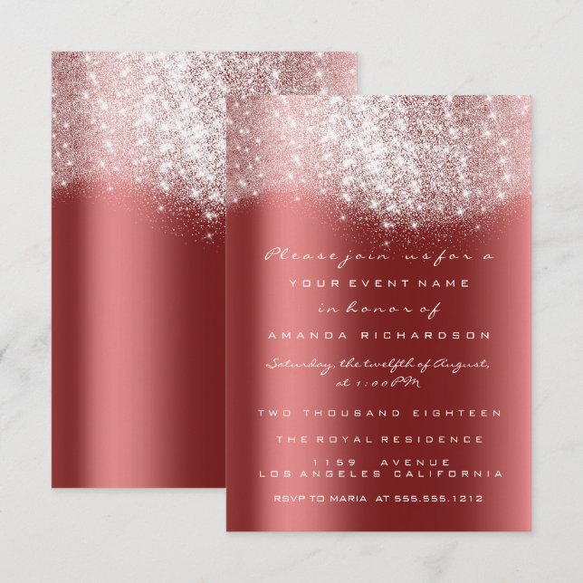 Invitation Carton d'invitation officiel Burgundy Red Glitter  (Devant / Derrière)
