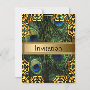 Invitation Carton d'invitation Paon doré pour toute occasion