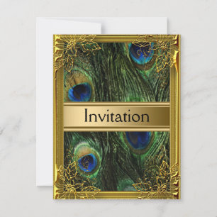 Invitation Carton d'invitation Paon et Or pour toute occasion