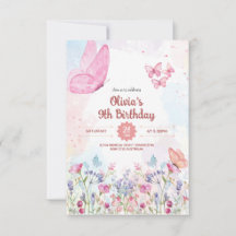 Carton d'invitation Papillon Pastel Aquarelle (8,8