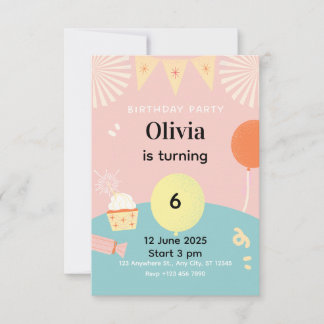 Invitation Carton d'invitation pastel mignon pour l'anniversa