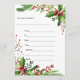 Invitation Carton d'invitation peint à l'aquarelle au gui ave