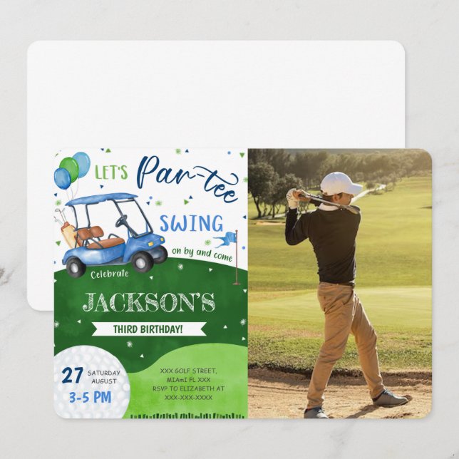 Invitation Carton d'invitation photo anniversaire golf modifi (Devant / Derrière)