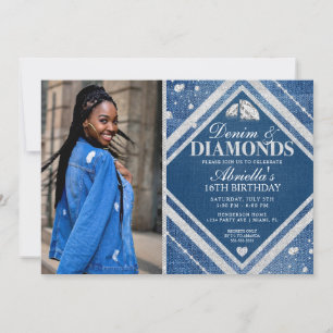 Invitation Carton d'invitation photo élégant Denim and Diamon