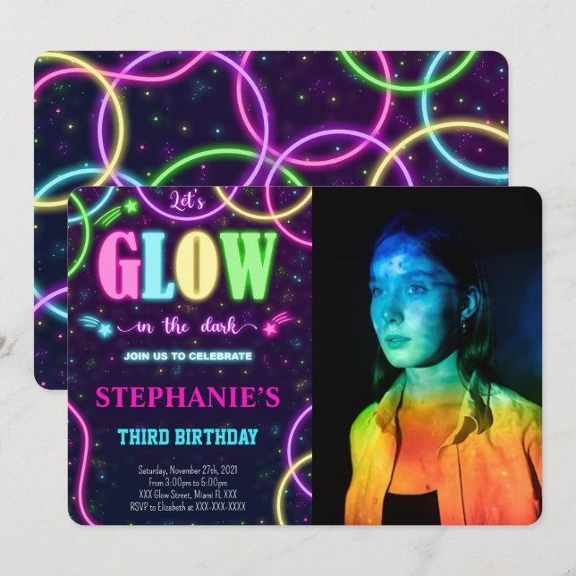 Invitation Carton d'invitation photo Glow (Devant / Derrière)