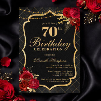 Invitation Carton d'invitation pour 70e anniversaire noir, ro