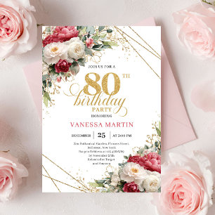 Invitation Carton d'invitation pour 80e anniversaire avec ros