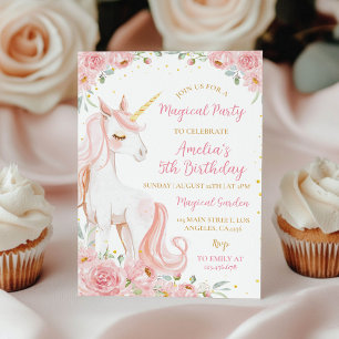 Invitation Carton d'invitation pour anniversaire Fleur Licorn
