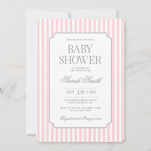 Invitation Carton d'invitation pour baby shower à rayure rose
