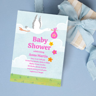 Invitation Carton d'invitation pour baby shower Fleurs et Cig