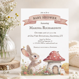 Invitation Carton d'invitation pour Baby Shower Lapin Rustiqu