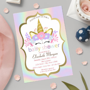 Invitation Carton d'invitation pour Baby Shower Licorne, Flor