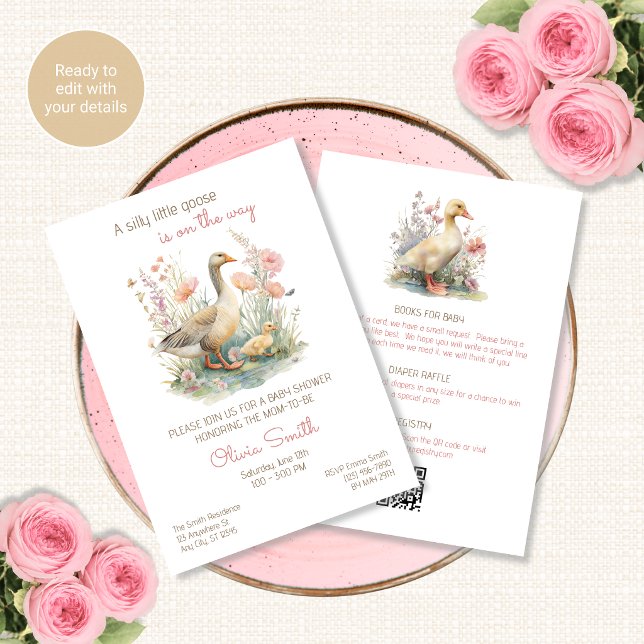 Invitation Carton d'invitation pour Baby Shower Silly Goose t (Créateur téléchargé)