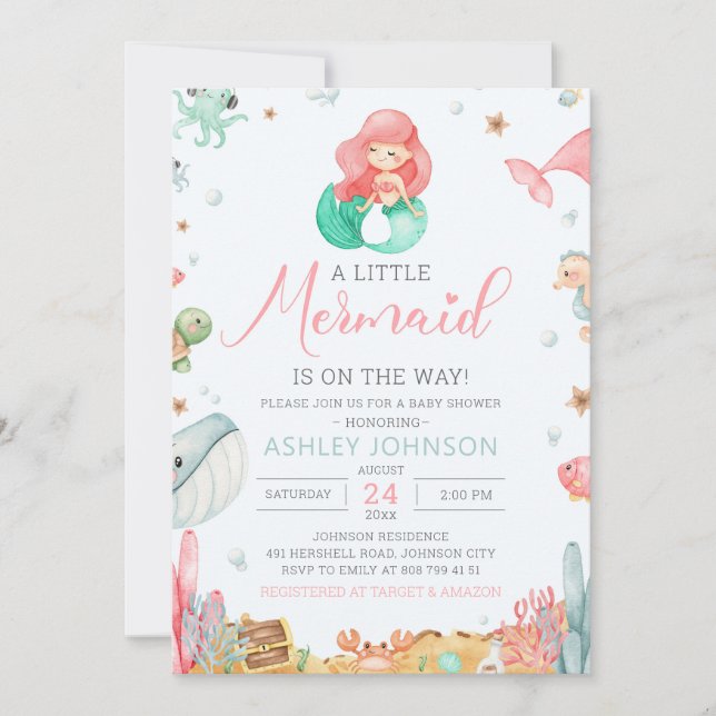 Invitation Carton d'invitation pour Baby Shower sirène sous l (Devant)