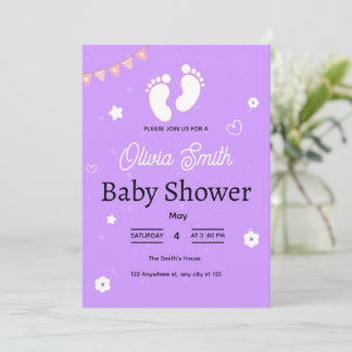 Invitation Carton d'invitation pour Baby Shower violet avec d