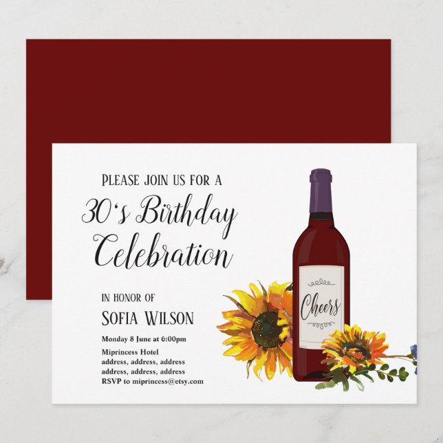 Invitation carton d'invitation pour fête d'anniversaire avec  (Devant / Derrière)