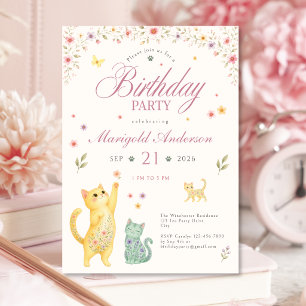 Invitation Carton d'invitation pour l'anniversaire de chat fl