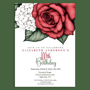 Invitation Carton d'invitation pour les 100 ans, Rose Rouge É