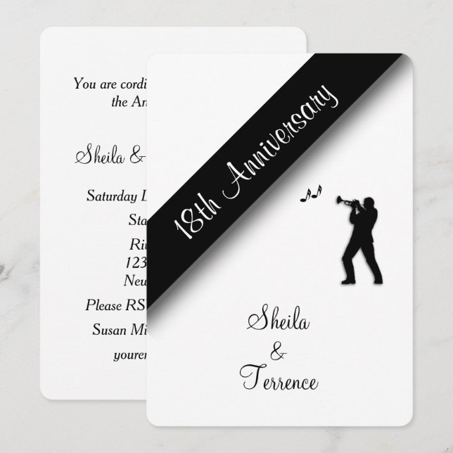 Invitation Carton d'invitation pour les 18 ans de mariage (Devant / Derrière)