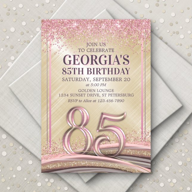 Invitation Carton d'invitation pour les 85 ans d'une femme gl (Créateur téléchargé)