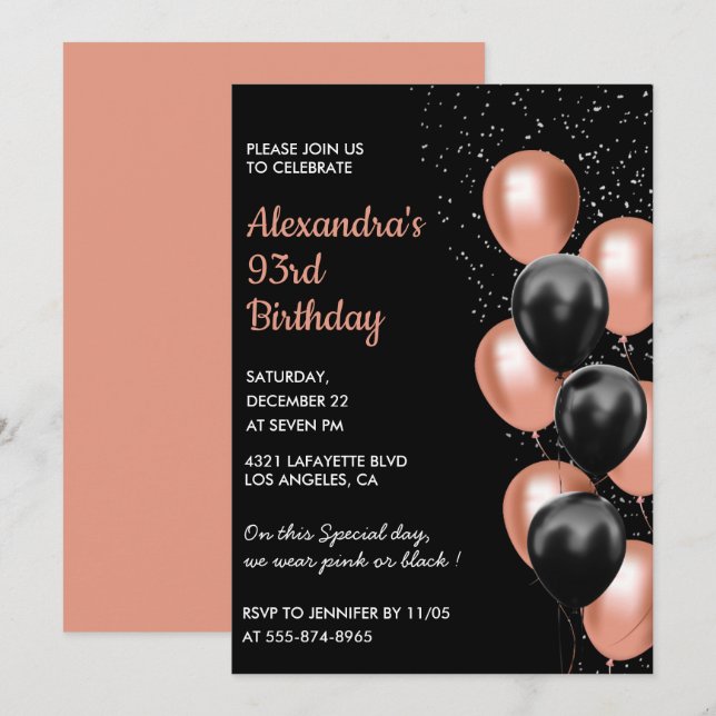 Invitation Carton d'invitation pour les 93 ans de Chic Balloo (Devant / Derrière)