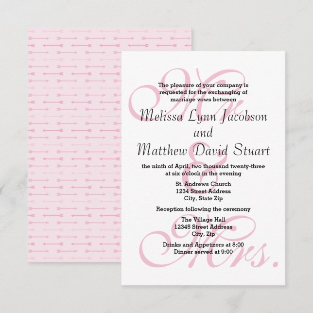 Invitation Carton d'invitation pour mariage & réception Mr. & (Devant / Derrière)
