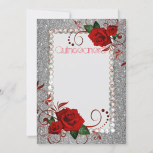 Invitation Carton d'invitation pour Quinceañera Rose rouge pa