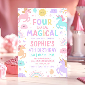 Invitation Carton d'invitation pour un 4e anniversaire magiqu